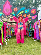 Hot Pink fringe robe and chaps at L•O•M at wilderness festival