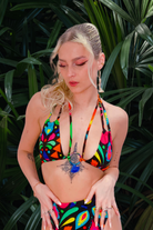 Black and Rainbow Lycra Bikini Top in Femina Magicae print from L•O•M.