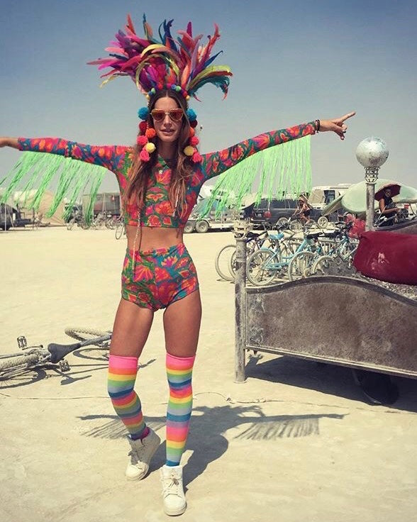 Vendala Lycra Hot Pants with Fringed Crop Top at Burning Man Festival