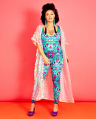 Catsuit in Tribal Tales Print with the Lavender Kimono