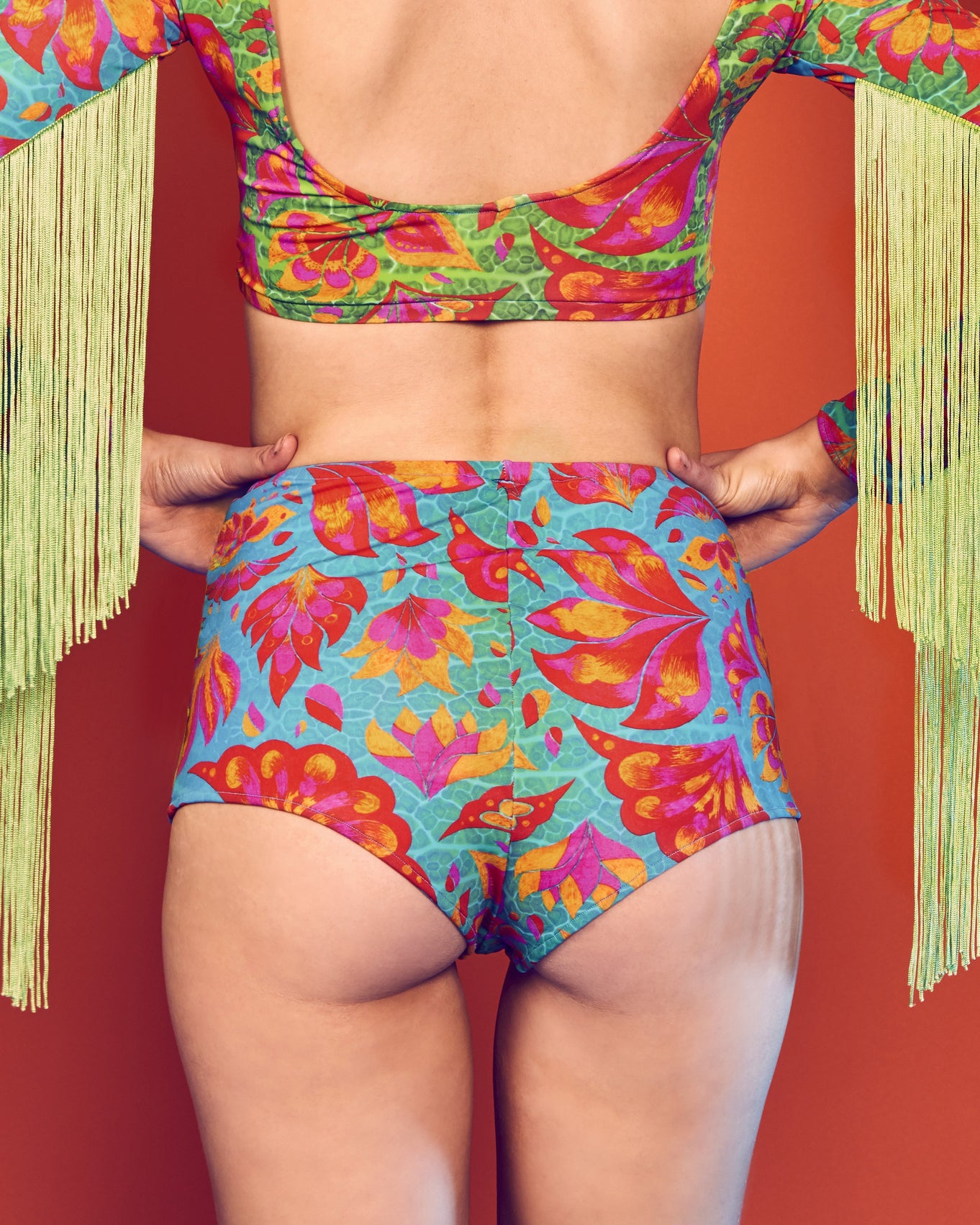 Vendala Blue, Green, Pink, Red and Orange Hot Pants with Lycra Crop Top