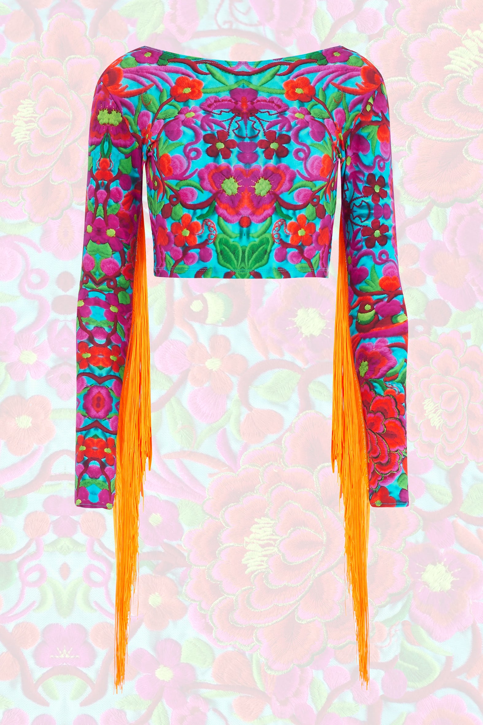 Blue, Pink, Red Folklorico Print Lycra Crop Top