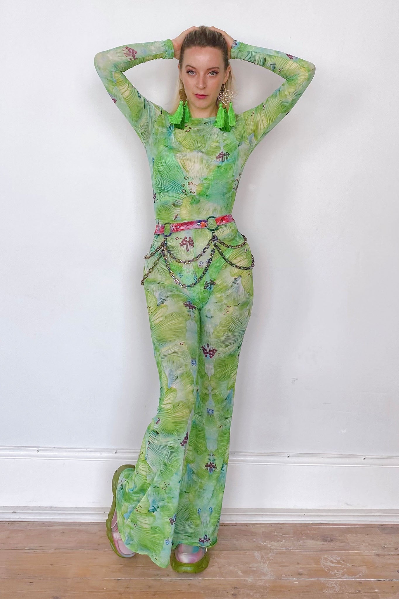 Green store mesh jumpsuit