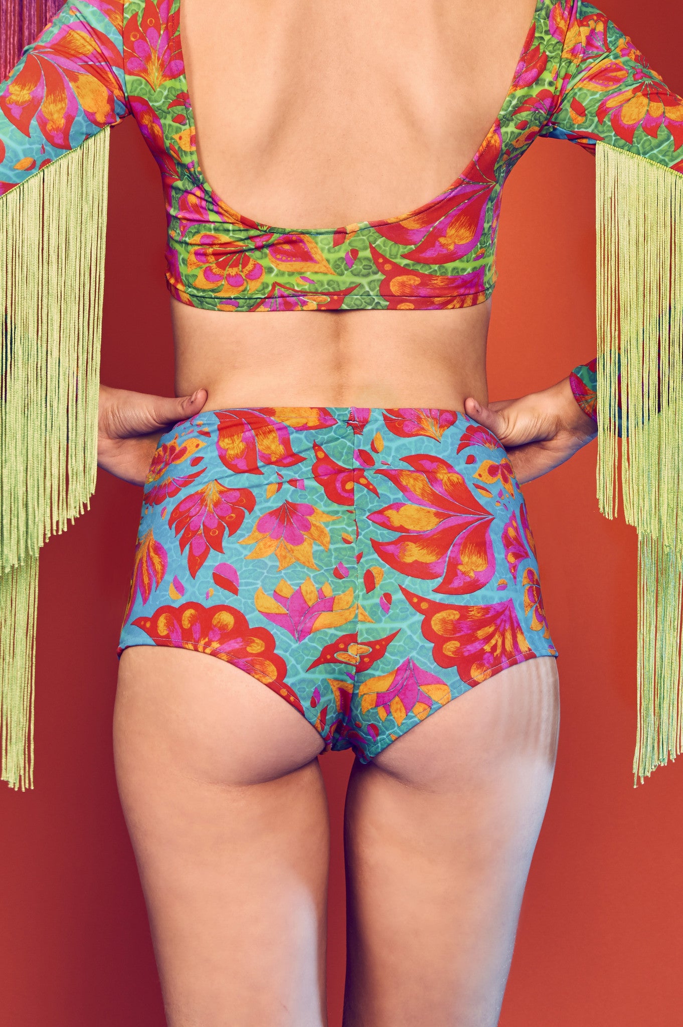 Vendala Blue, Green, Pink, Red and Orange Hot Pants with Lycra Crop Top